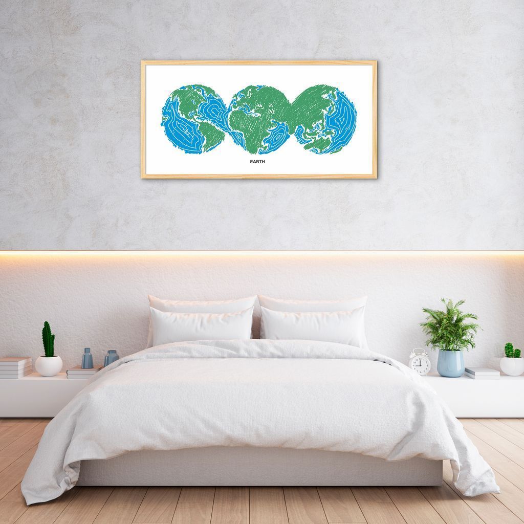 Quadro Mapa Mundi Globos Draw Art 86x43 Caixa Marfim
