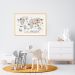 Quadro Mapa Mundi Infantil Animais 100x70 Caixa Marfim
