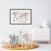Quadro Mapa Mundi Infantil Animais 100x70 Caixa Preto