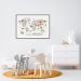 Quadro Mapa Mundi Infantil Animais 100x70 Filete Preto