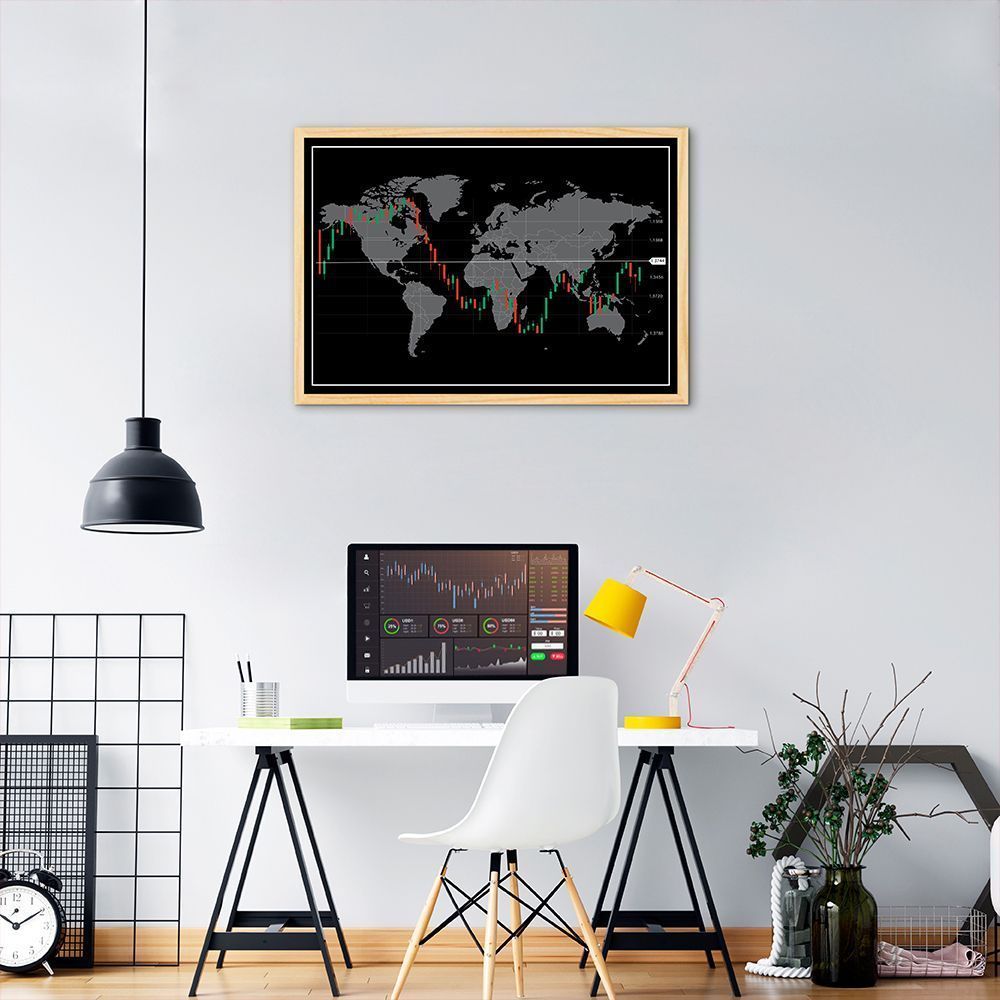 Quadro Mapa Mundi do Investidor 100x70 Caixa Marfim