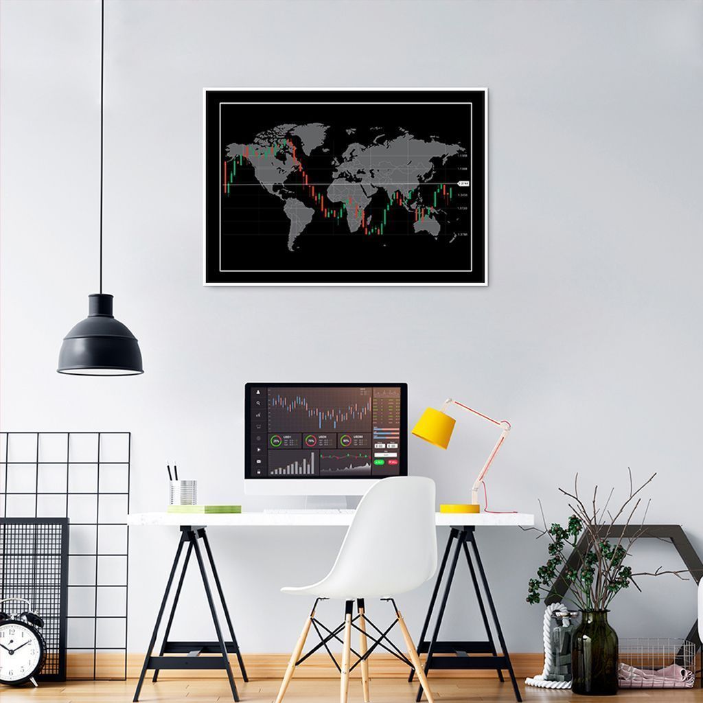 Quadro Mapa Mundi do Investidor 100x70 Filete Branco