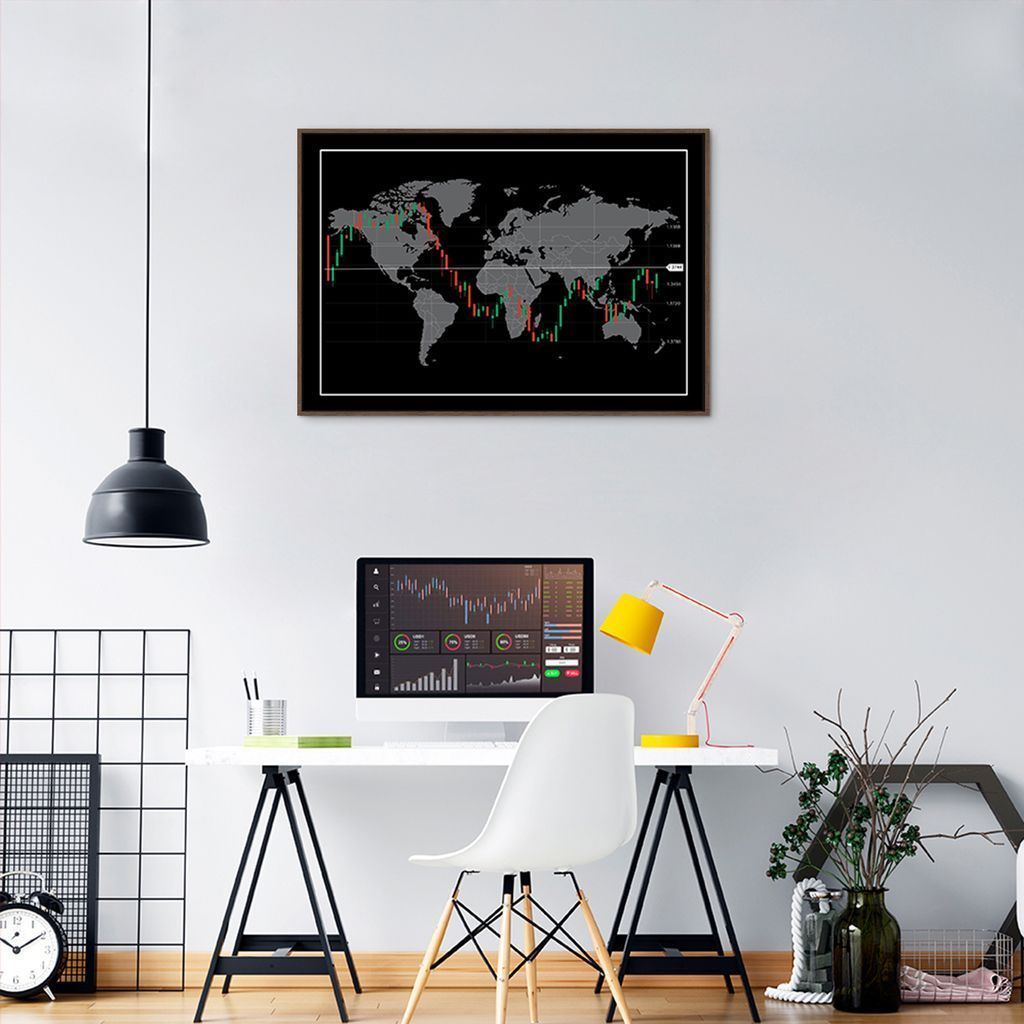 Quadro Mapa Mundi do Investidor 100x70 Filete Marrom