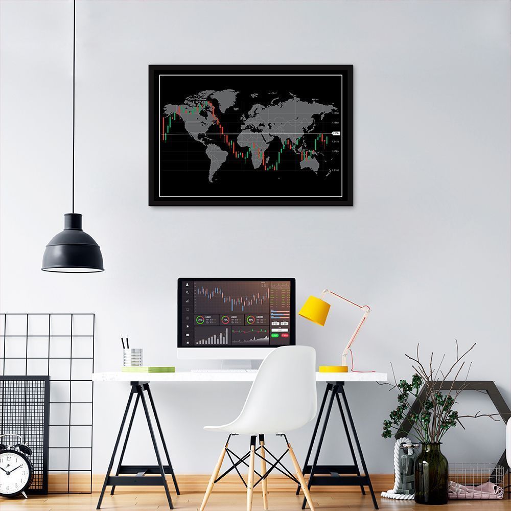 Quadro Mapa Mundi do Investidor 86x60 Sem Moldura