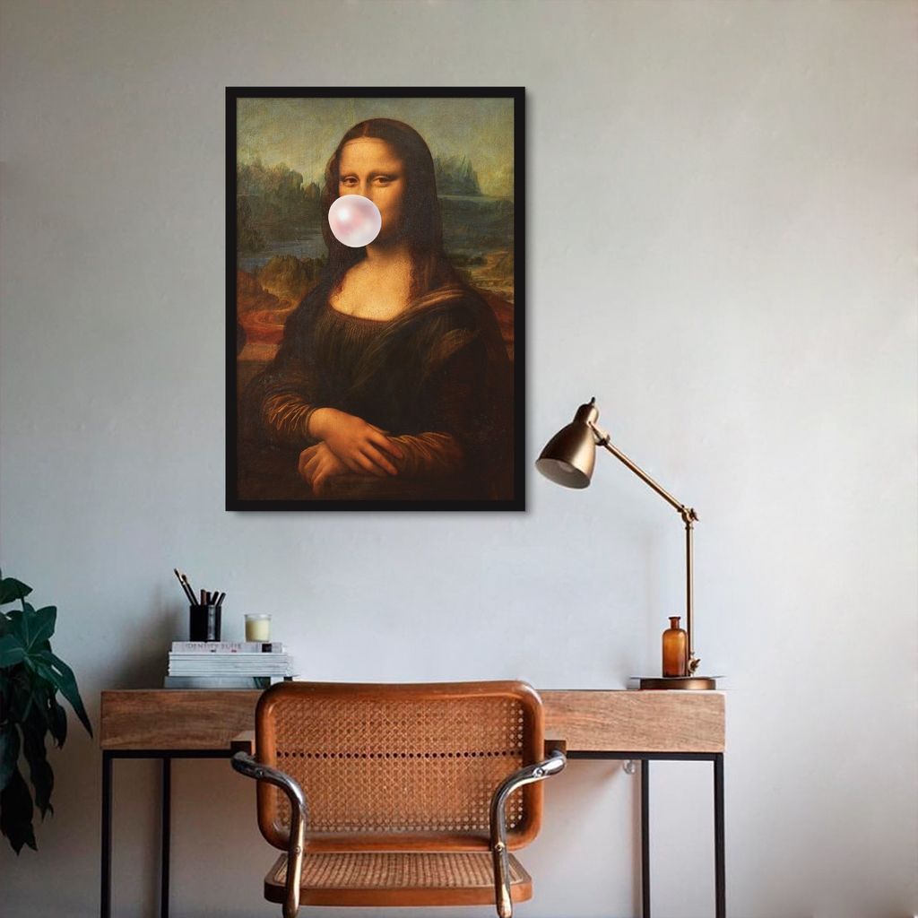 Quadro Mona Lisa Bola de Chiclete 100x70 Caixa Preto