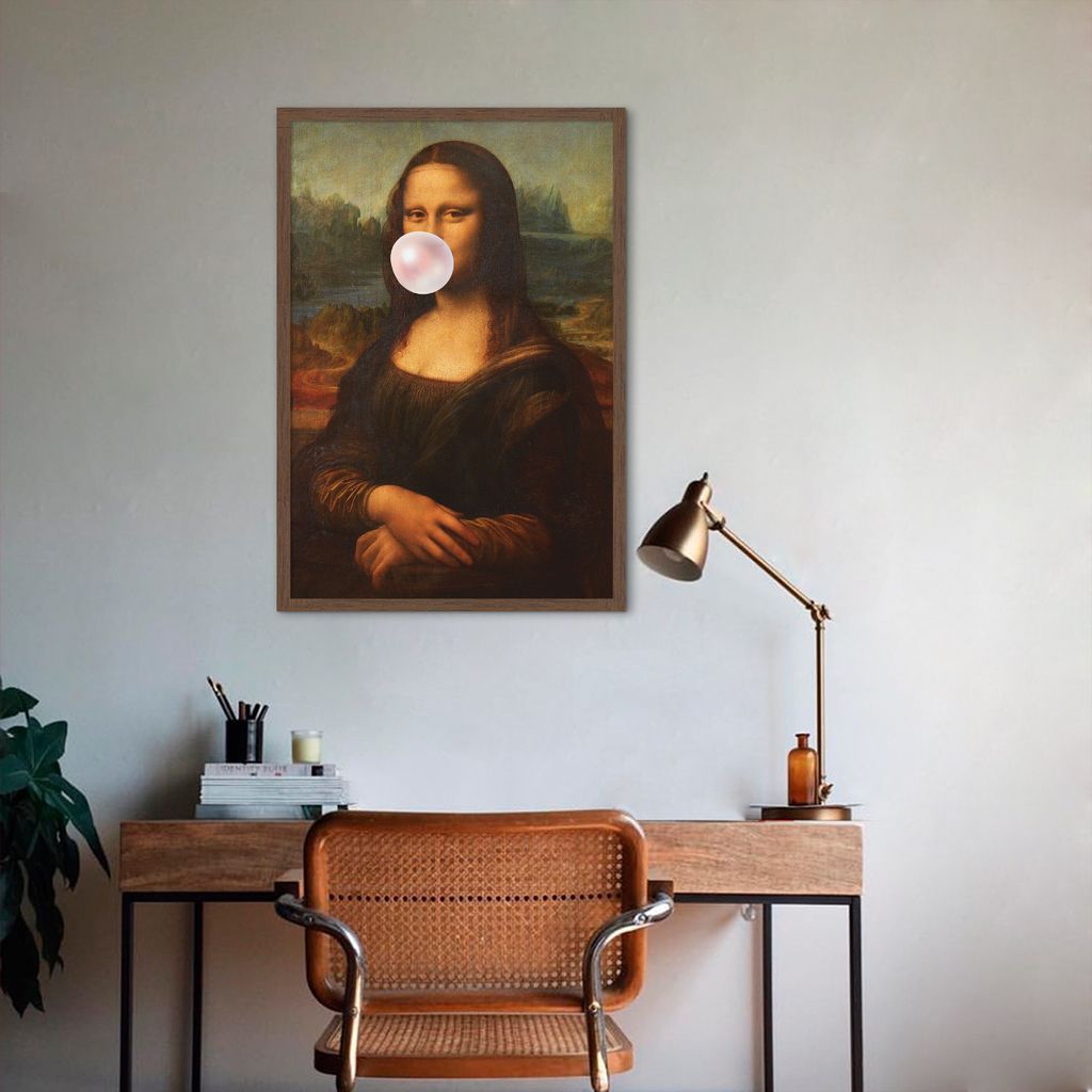 Quadro Mona Lisa Bola de Chiclete 86x60 Caixa Marrom
