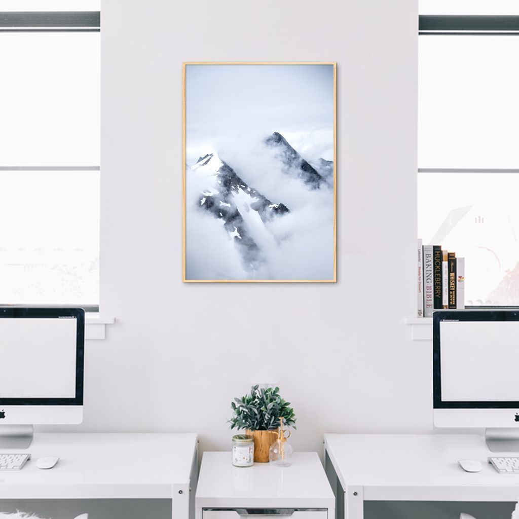 Quadro Montanha Nevada 86x60 Filete Marfim
