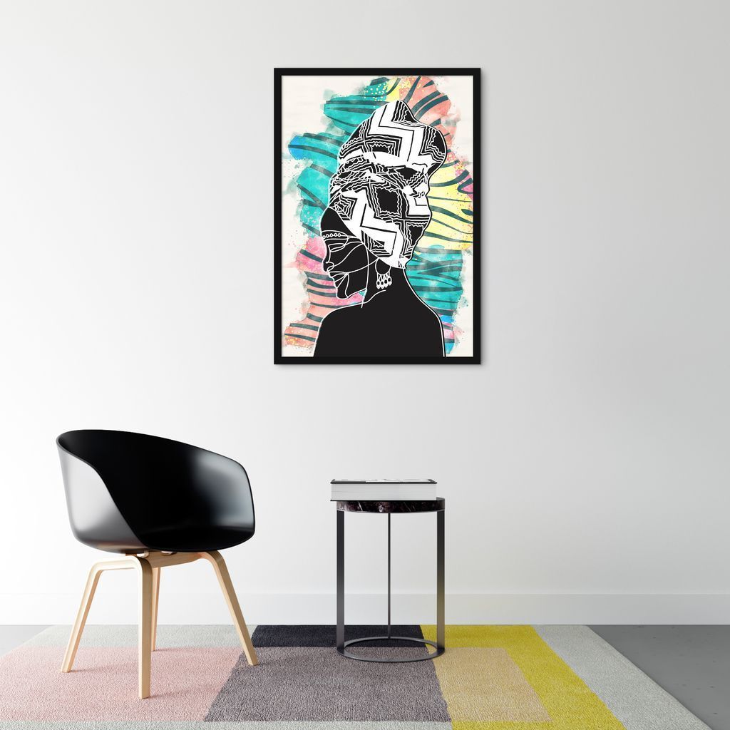 Quadro Mulher Negra Cores 100x70 Caixa Preto
