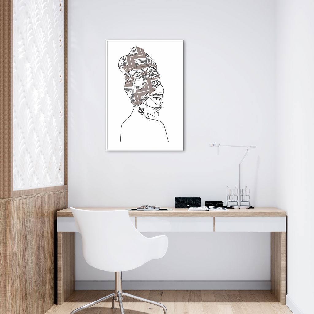 Quadro Mulher Negra em Linhas 43x30 Filete Branco