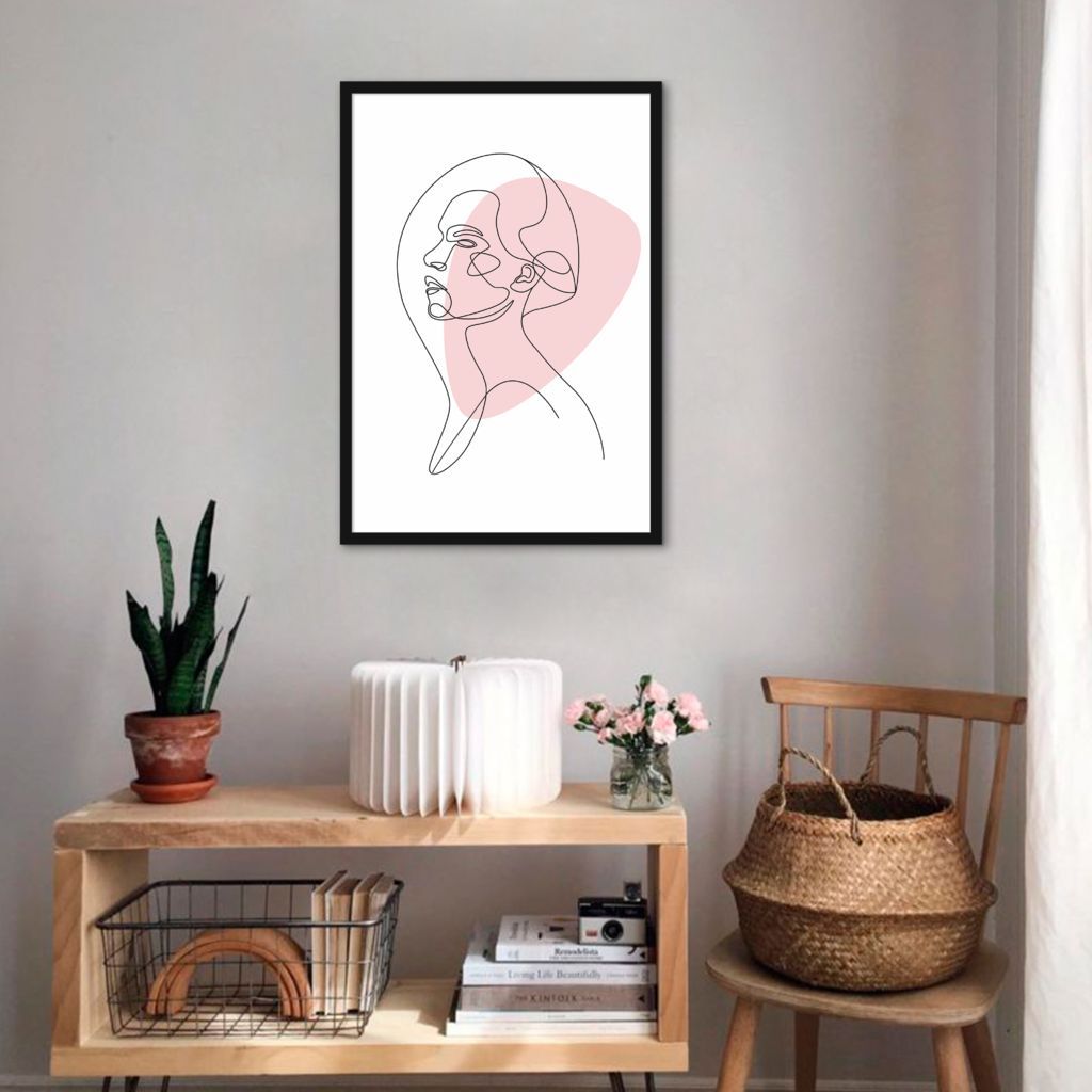 Quadro Mulher em Linhas Perfil 43x30 Caixa Preto