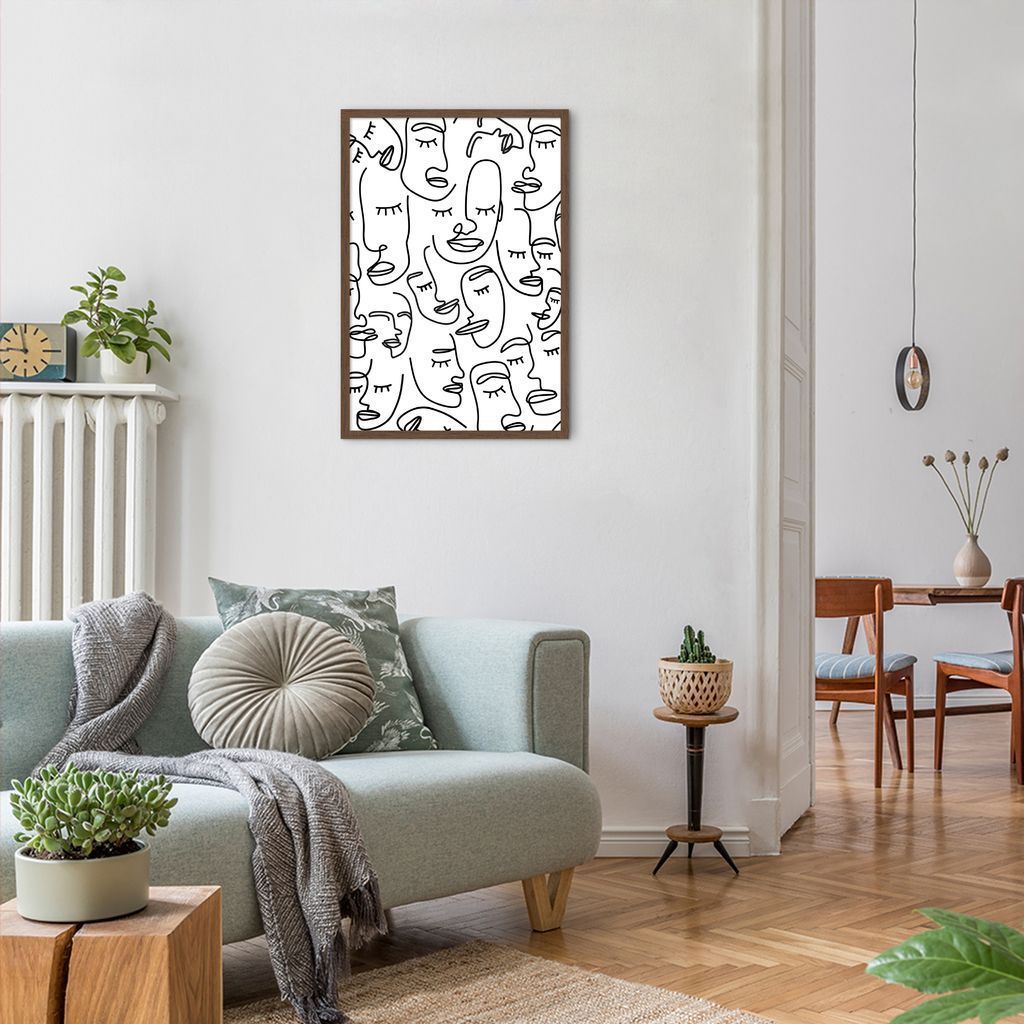 Quadro Mulheres Line Faces 100x70 Caixa Marrom
