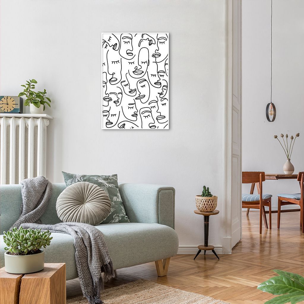 Quadro Mulheres Line Faces 100x70 Filete Branco
