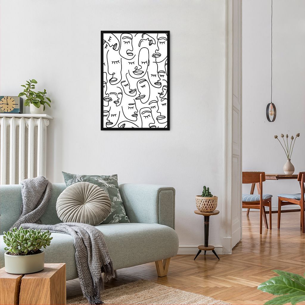 Quadro Mulheres Line Faces 43x30 Caixa Preto