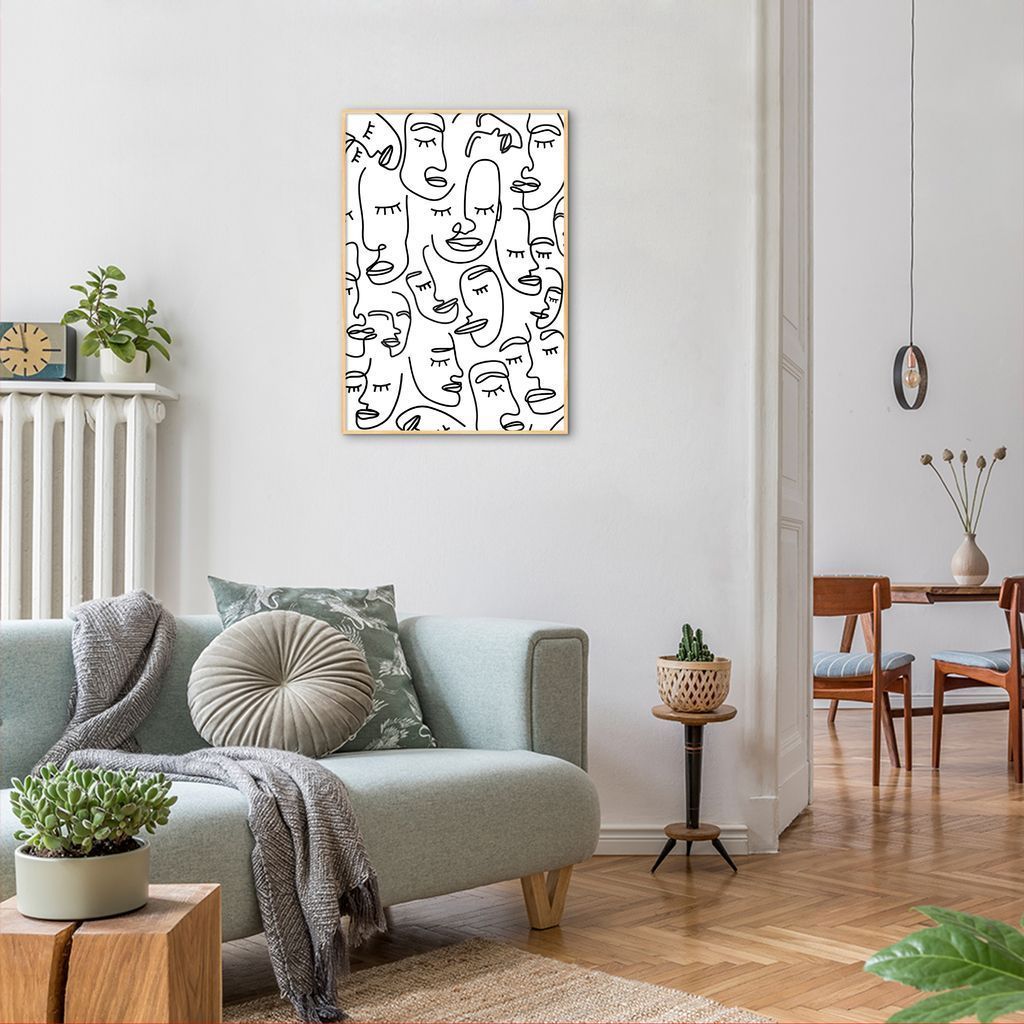 Quadro Mulheres Line Faces 43x30 Filete Marfim