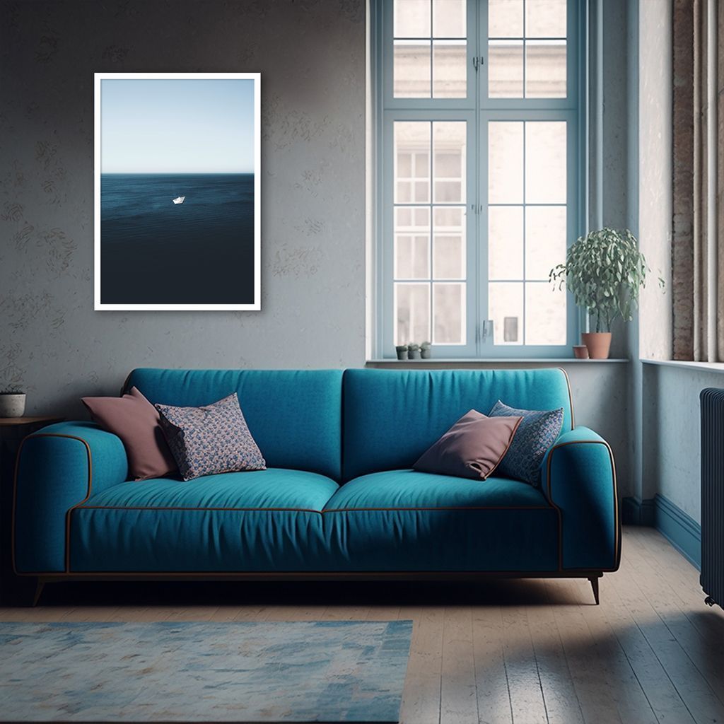 Quadro Oceano Barco em Origami 100x70 Caixa Branco