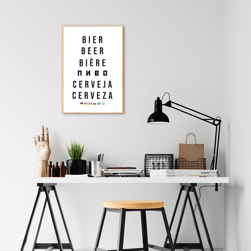 Quadro Palavra Cerveja Idiomas 100x70 Filete Marfim
