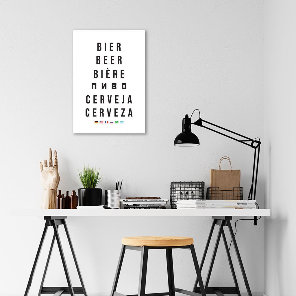 Quadro Palavra Cerveja Idiomas 100x70 Sem Moldura