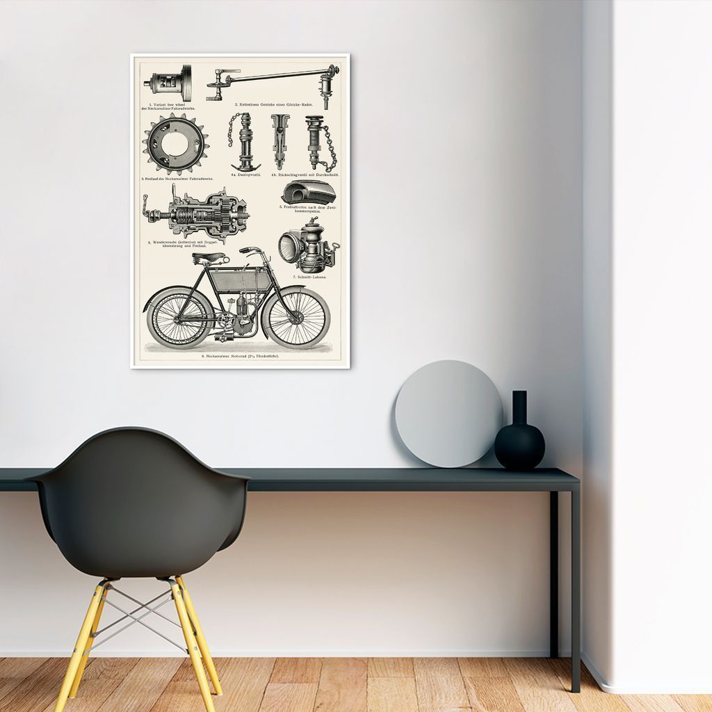 Quadro Peças de Motocicleta de 1894 100x70 Filete Branco