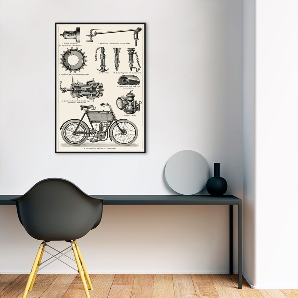 Quadro Peças de Motocicleta de 1894 100x70 Filete Preto