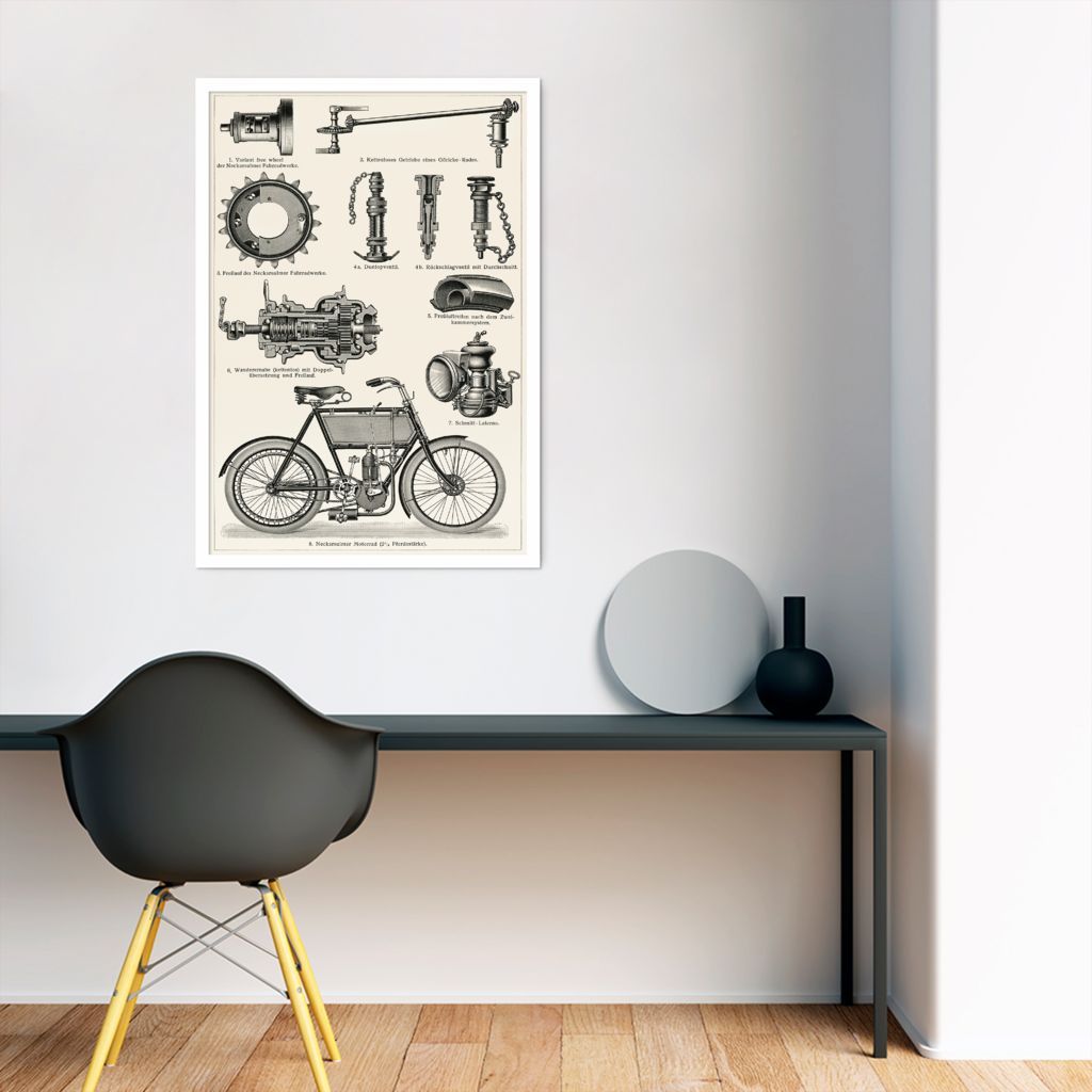 Quadro Peças de Motocicleta de 1894 43x30 Caixa Branco