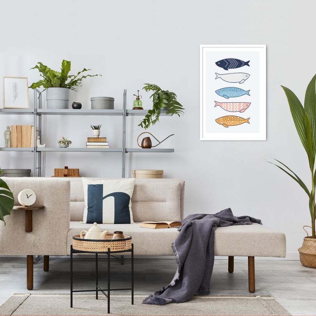 Quadro Peixinhos Coloridos 30x20 Caixa Branco