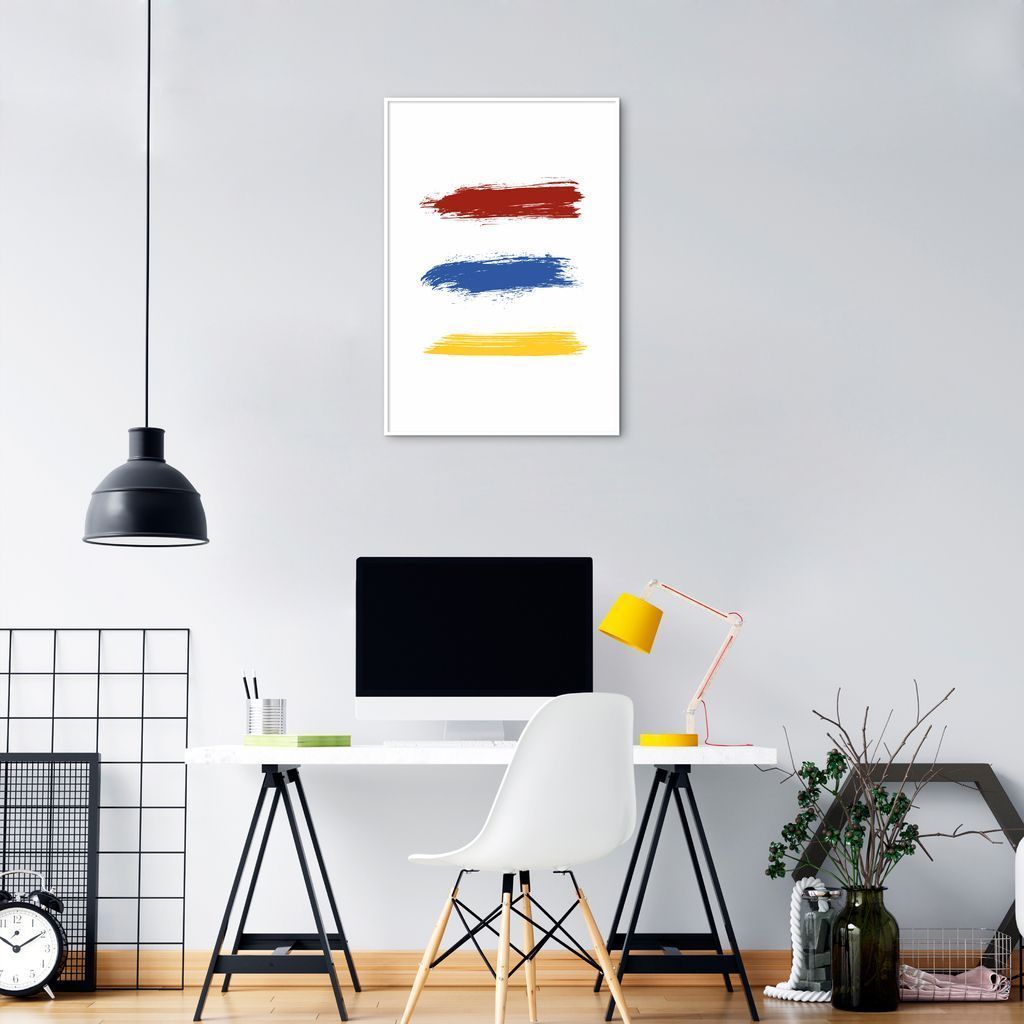 Quadro Pinceladas Coloridas 43x30 Filete Branco