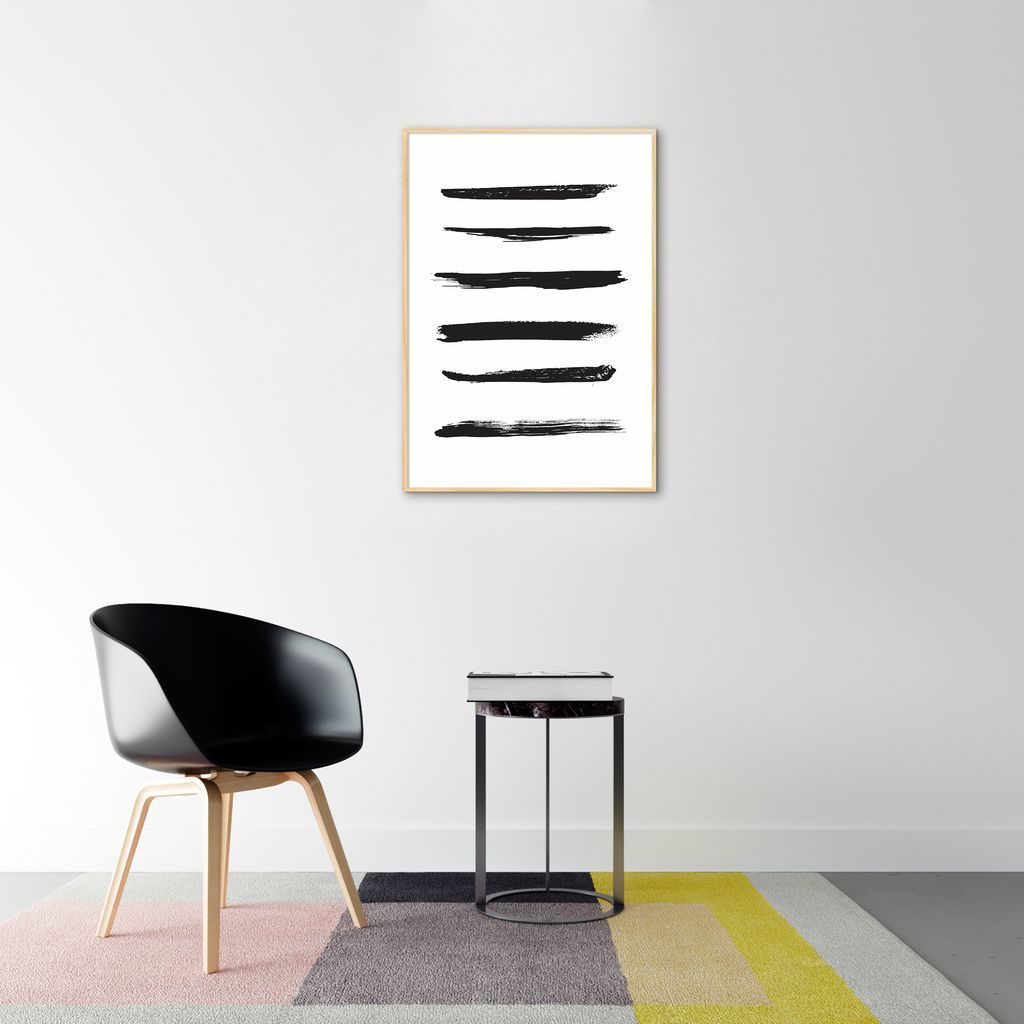 Quadro Pinceladas Pretas 43x30 Filete Marfim