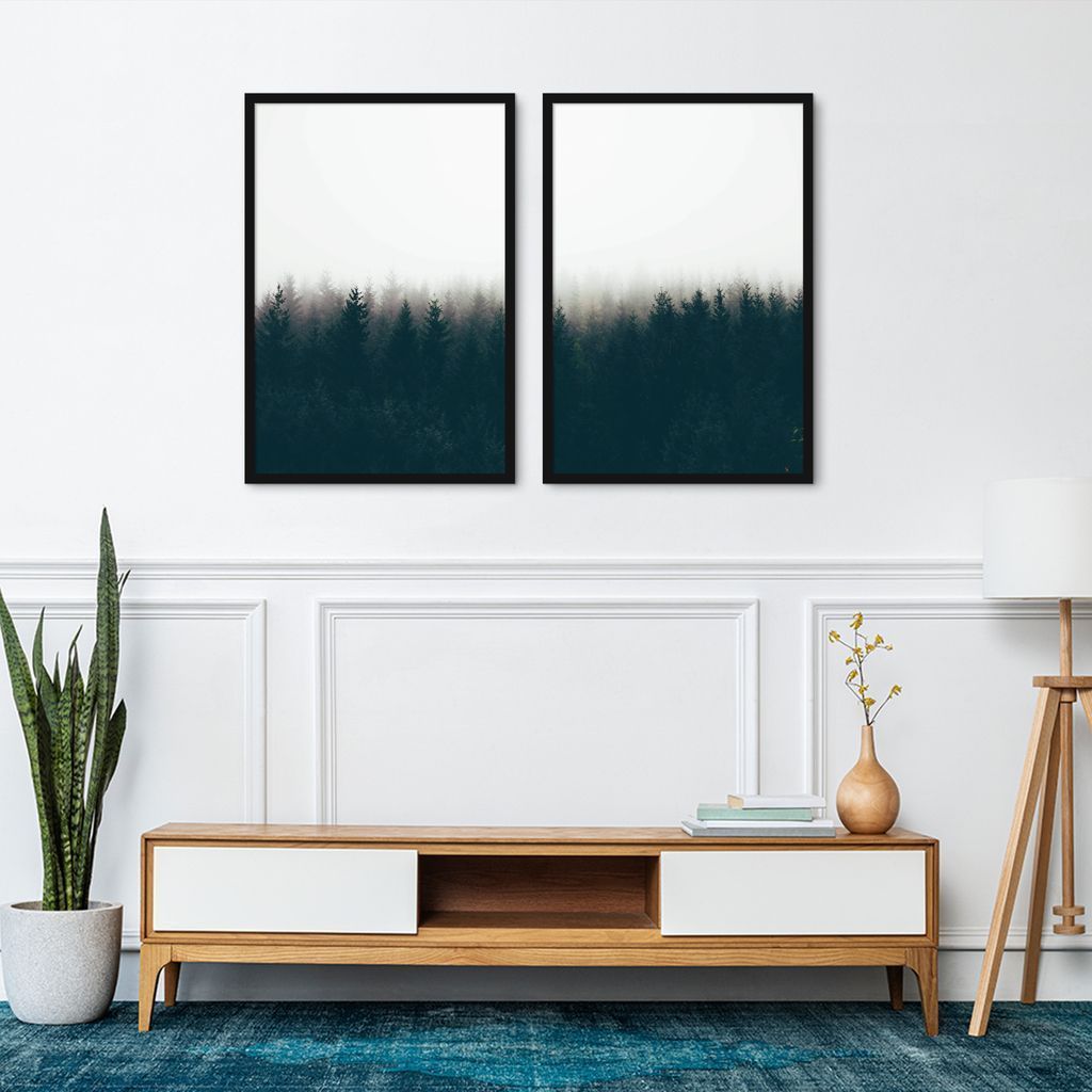 Quadro Pinheiros Neblina França 142x100 2-100x70 Caixa Preto