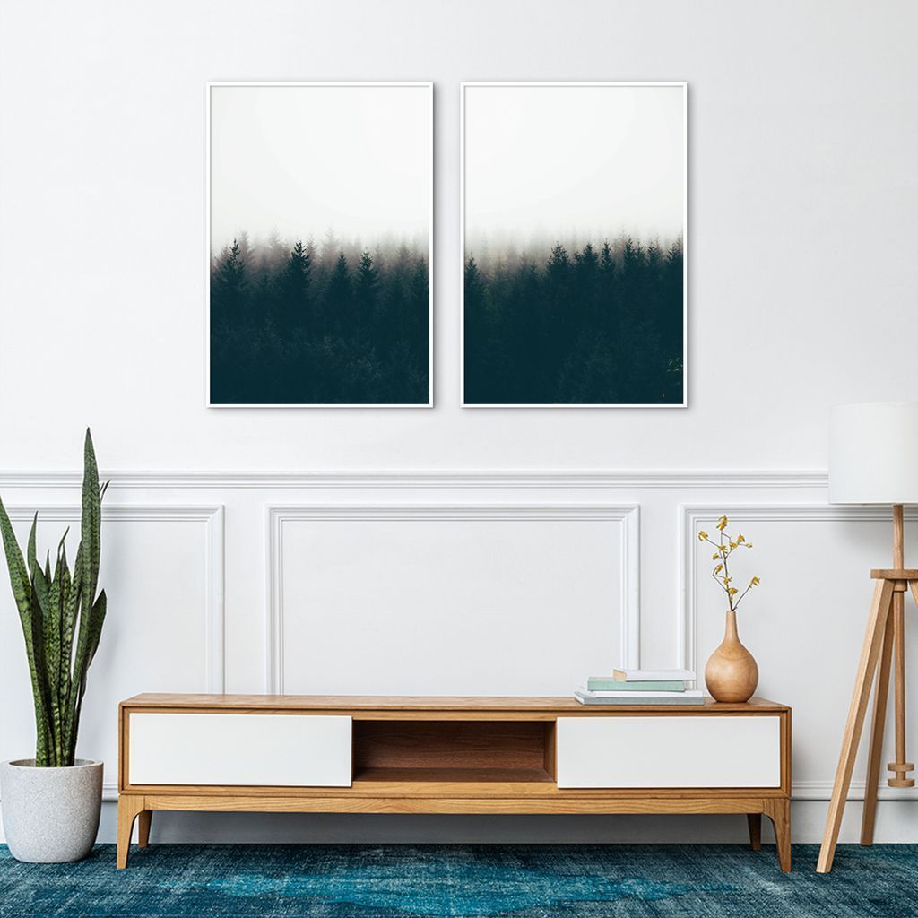 Quadro Pinheiros Neblina França 142x100 2-100x70 Filete Branco