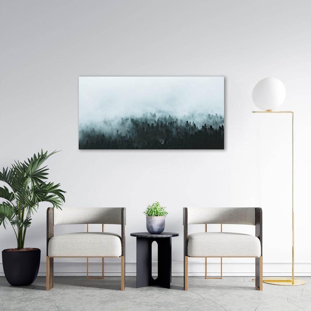 Quadro Pinheiros com névoa Grécia 100x50 Sem Moldura