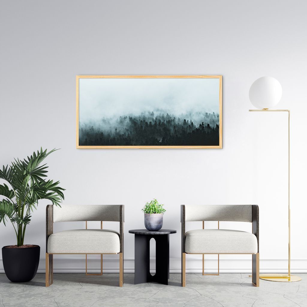 Quadro Pinheiros com névoa Grécia 86x43 Caixa Marfim