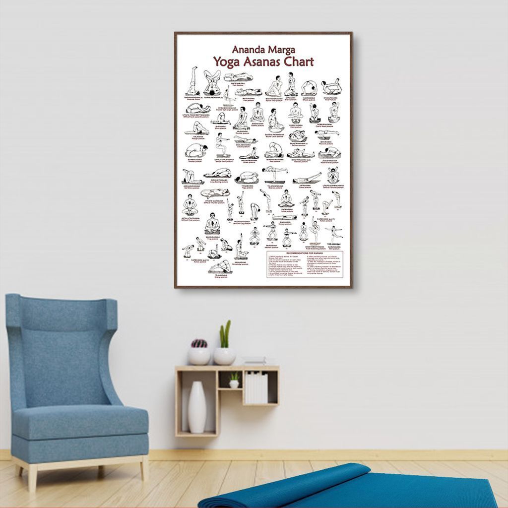 Quadro Posições Yoga Asanas Chart 43x30 Filete Marrom
