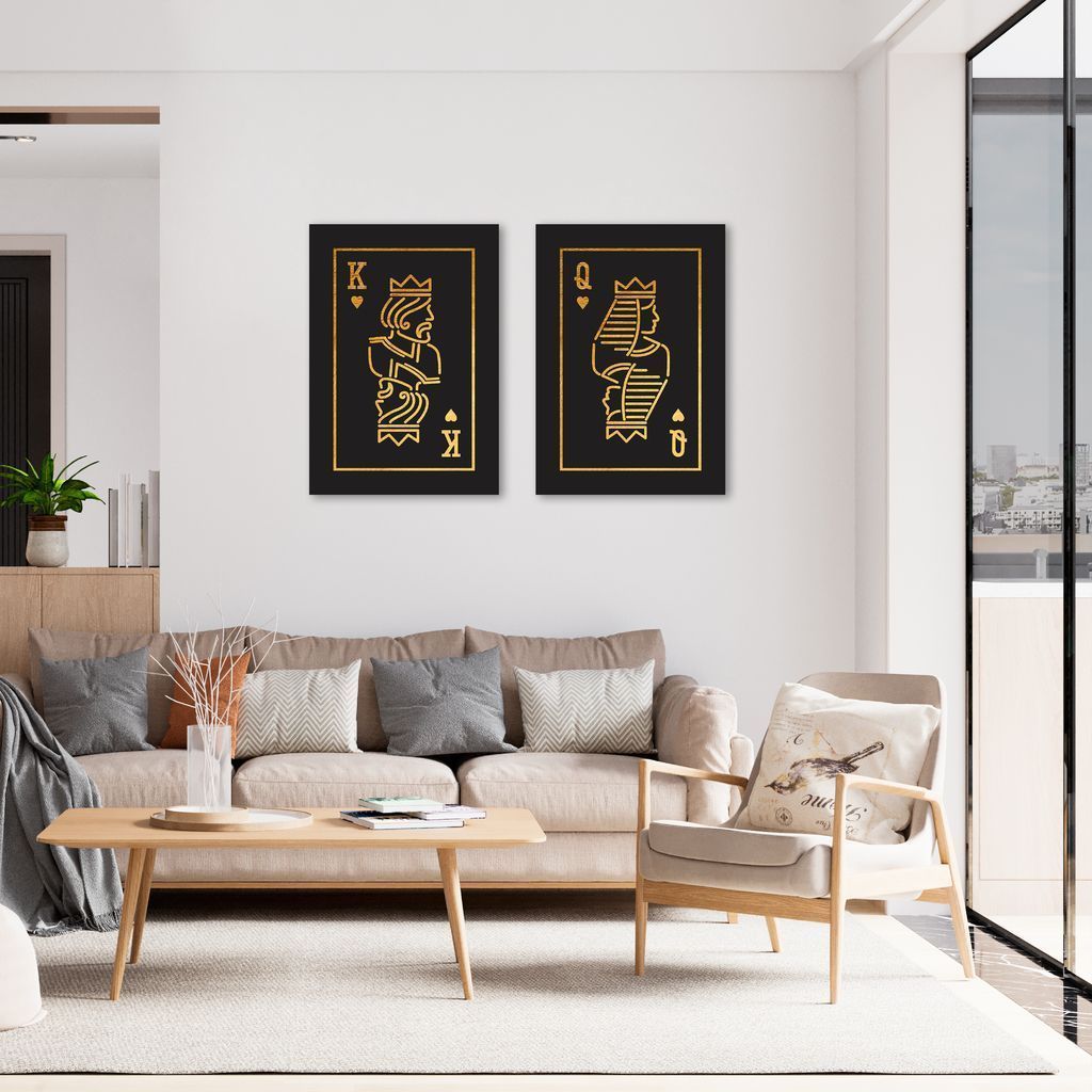 Quadro Rei e Rainha Carta Gold 88x60 2-60x43 Sem Moldura