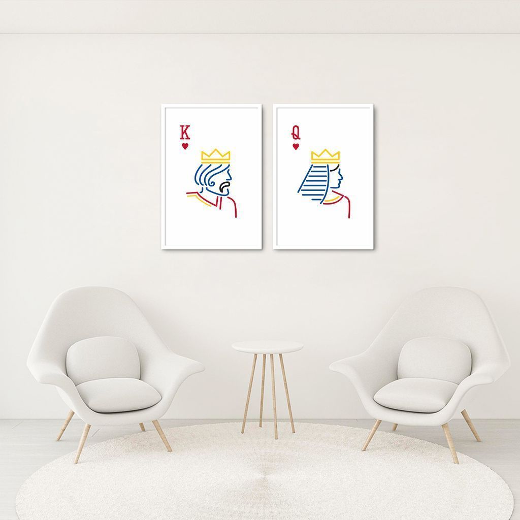 Quadro Rei e Rainha Carta Minimalista 142x100 2-100x70 Caixa Branco