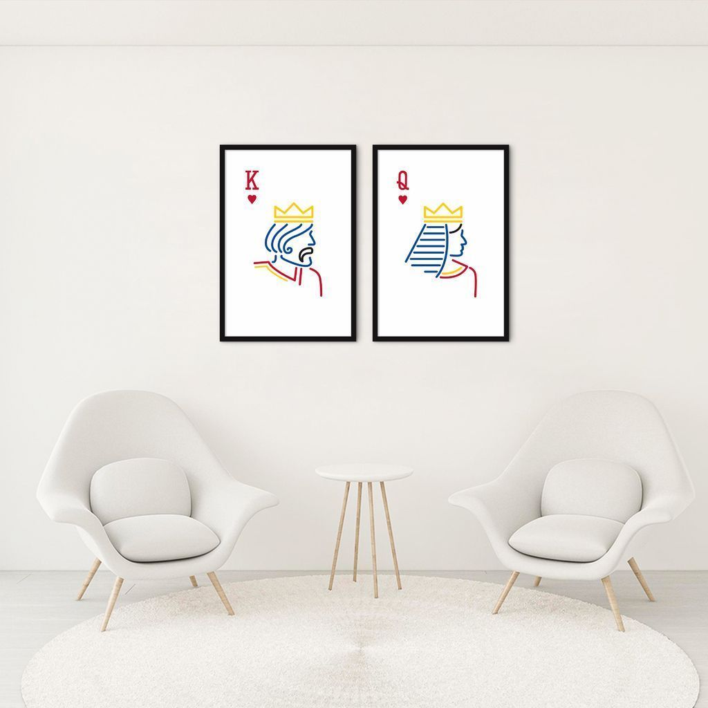 Quadro Rei e Rainha Carta Minimalista 142x100 2-100x70 Caixa Preto