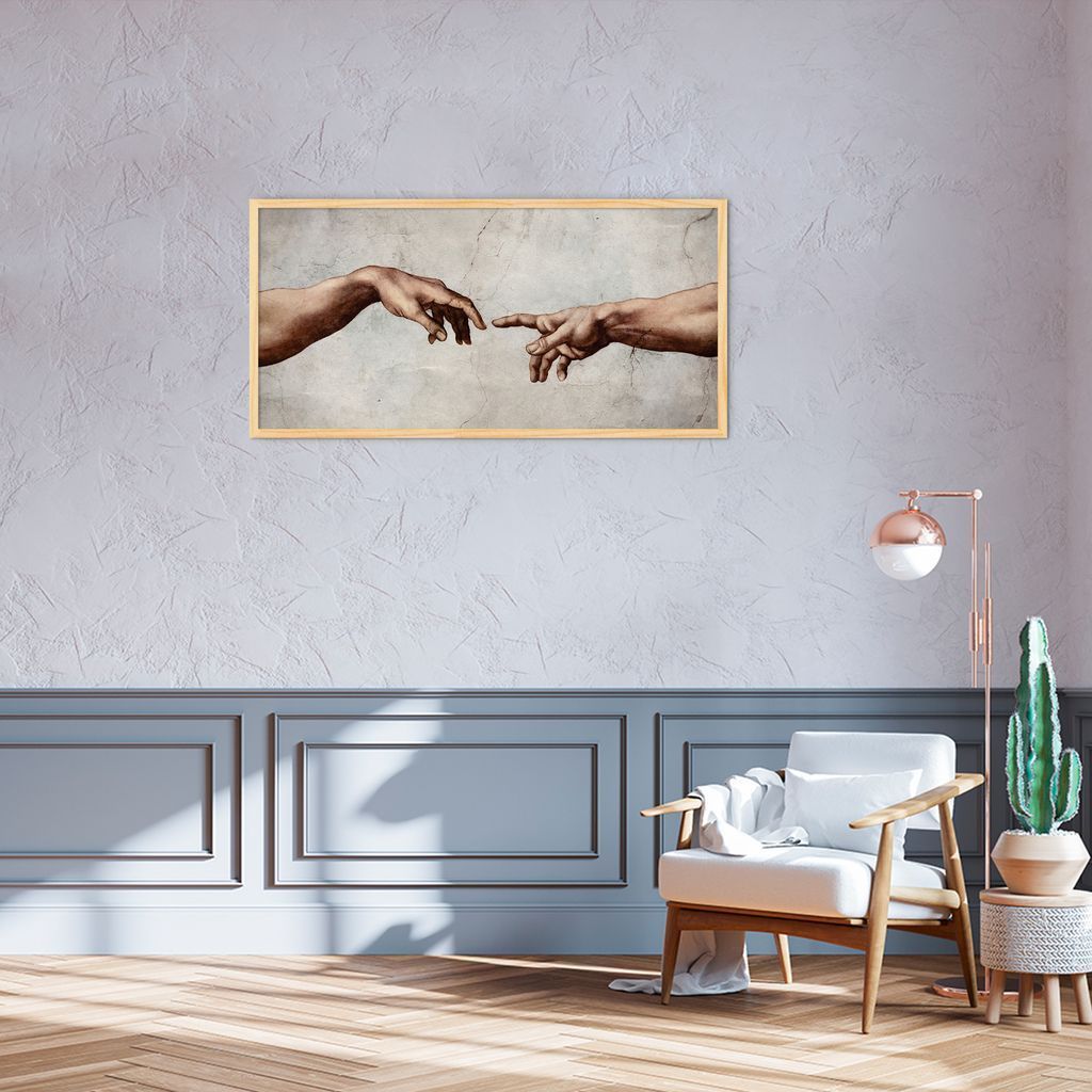Quadro Releitura a Criação de Adão 120x60 Caixa Marfim