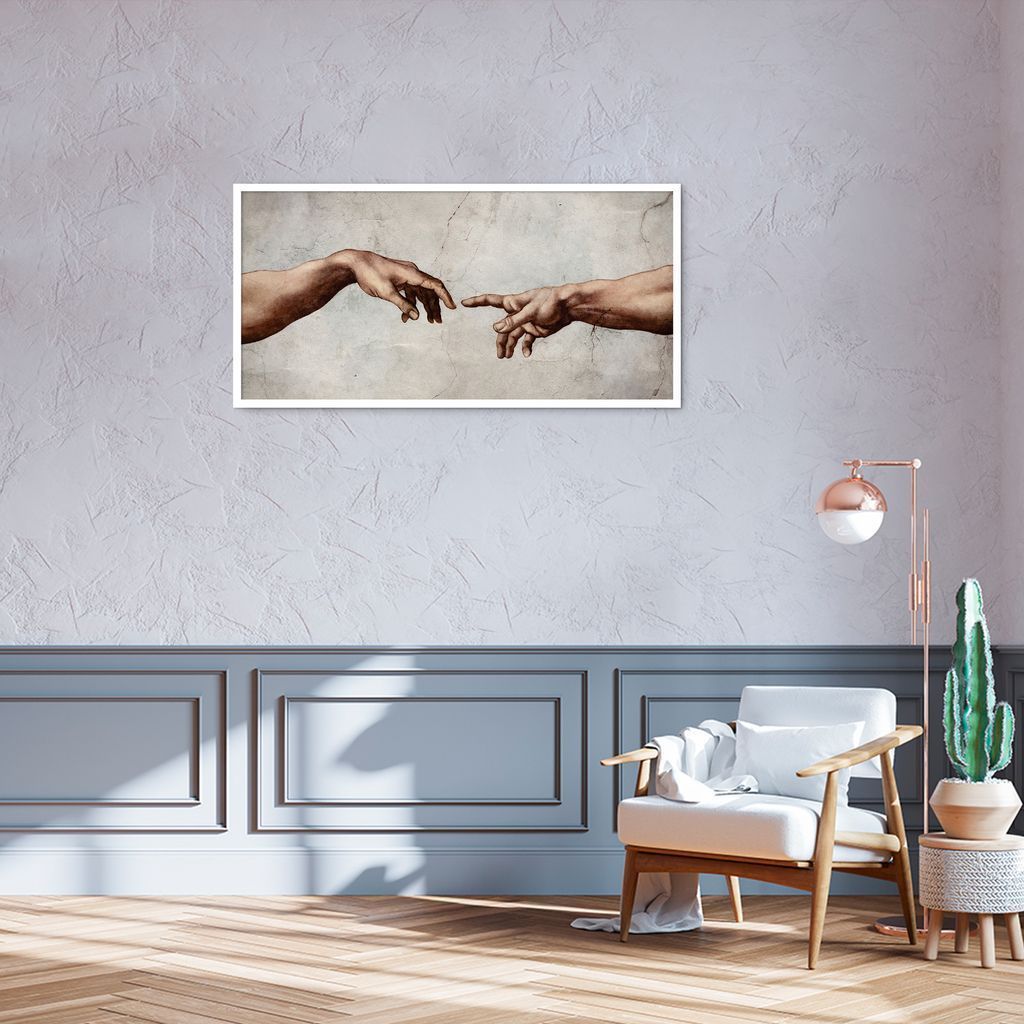 Quadro Releitura a Criação de Adão 60x30 Caixa Branco