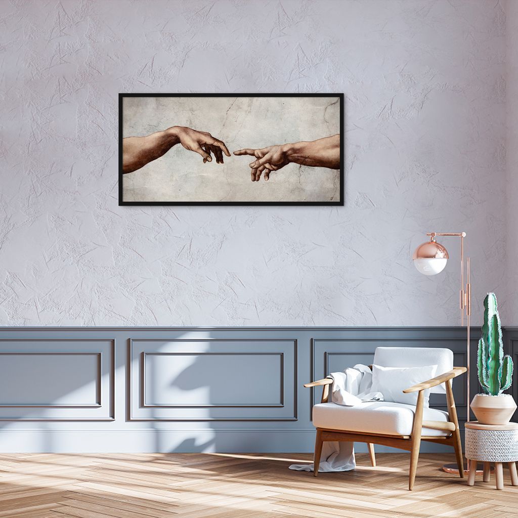 Quadro Releitura a Criação de Adão 86x43 Caixa Preto