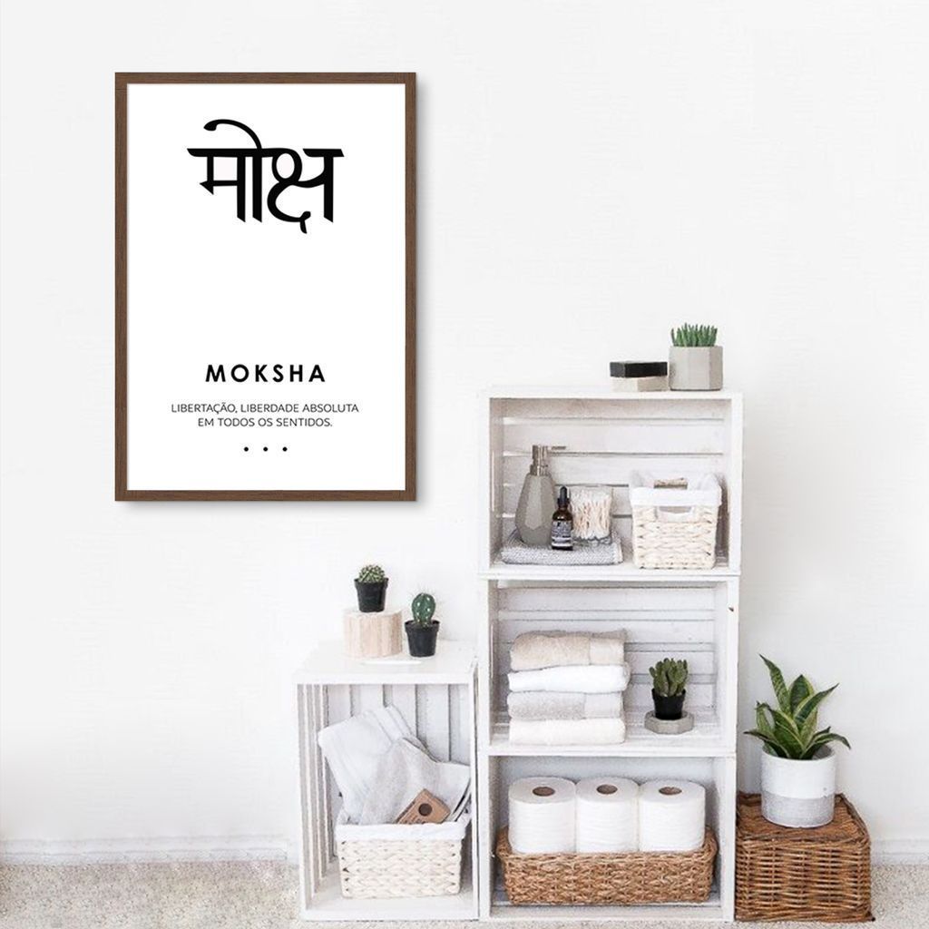 Quadro Significado Sanscrito Moksha 43x30 Caixa Marrom