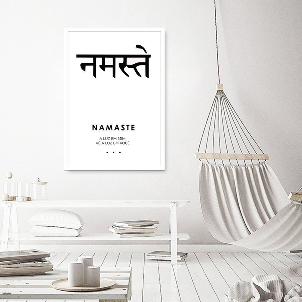 Quadro Significado Sanscrito Namaste 100x70 Caixa Branco