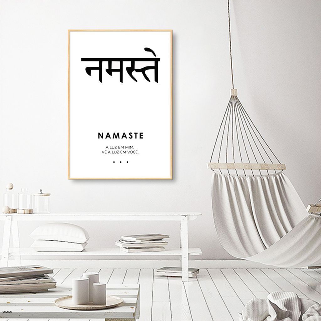 Quadro Significado Sanscrito Namaste 43x30 Filete Marfim