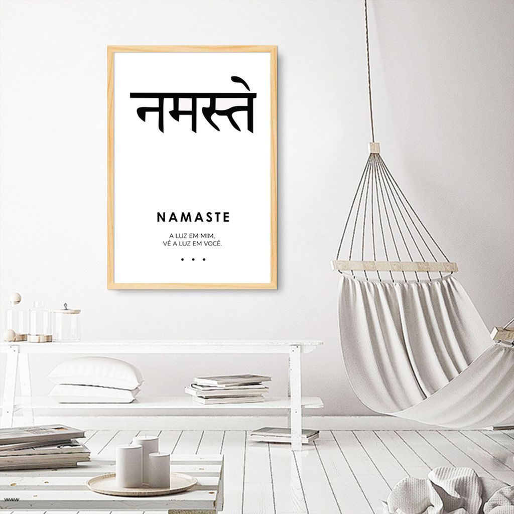 Quadro Significado Sanscrito Namaste 86x60 Caixa Marfim