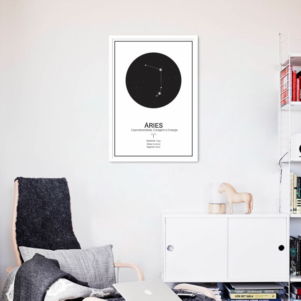 Quadro Signos do Zodíaco Áries 60x43 Caixa Branco