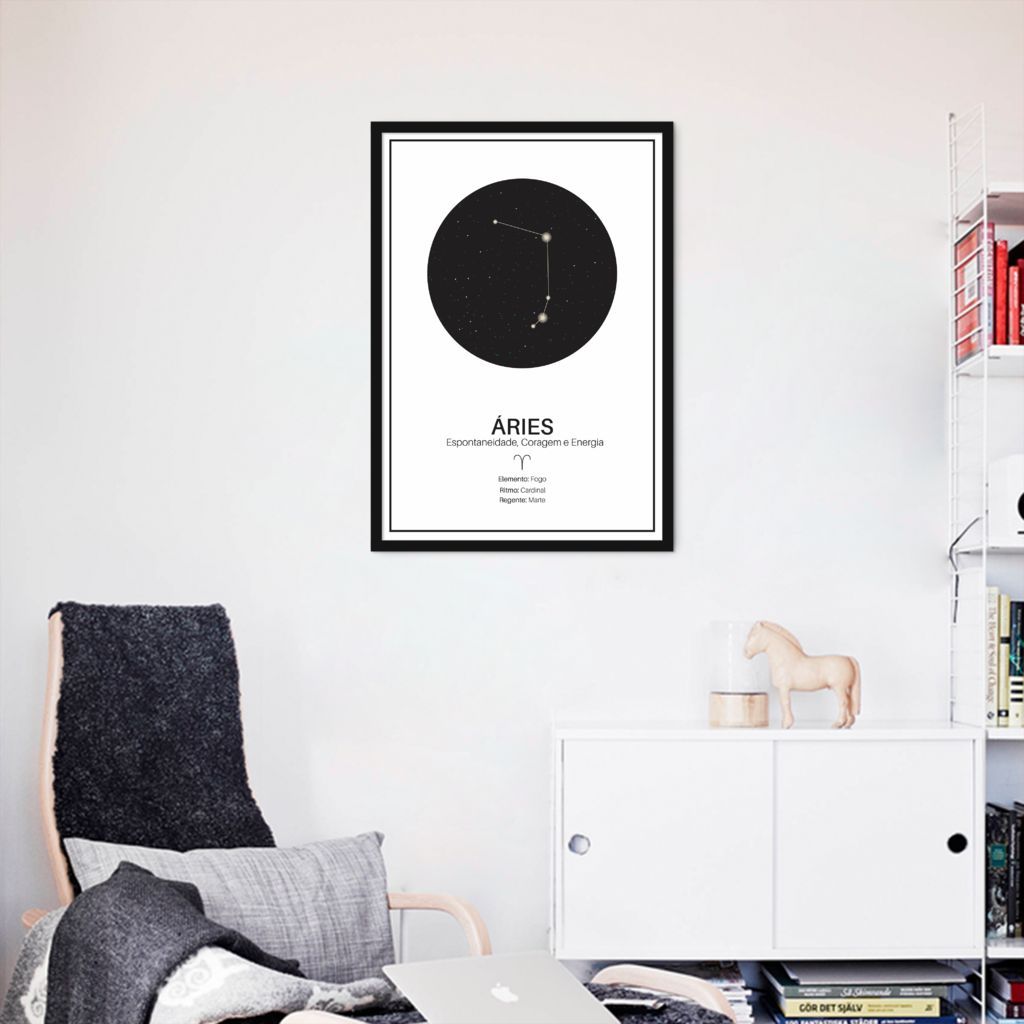 Quadro Signos do Zodíaco Áries 60x43 Caixa Preto