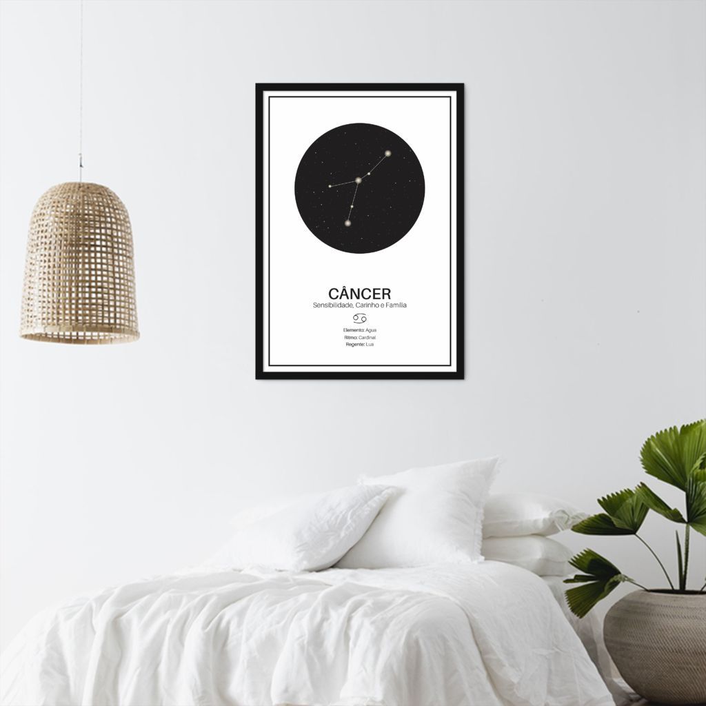 Quadro Signos do Zodíaco Câncer 60x43 Caixa Preto