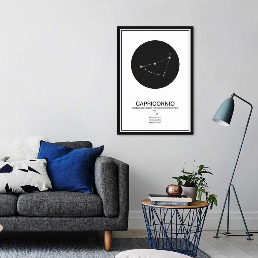 Quadro Signos do Zodíaco Capricórnio 60x43 Caixa Preto