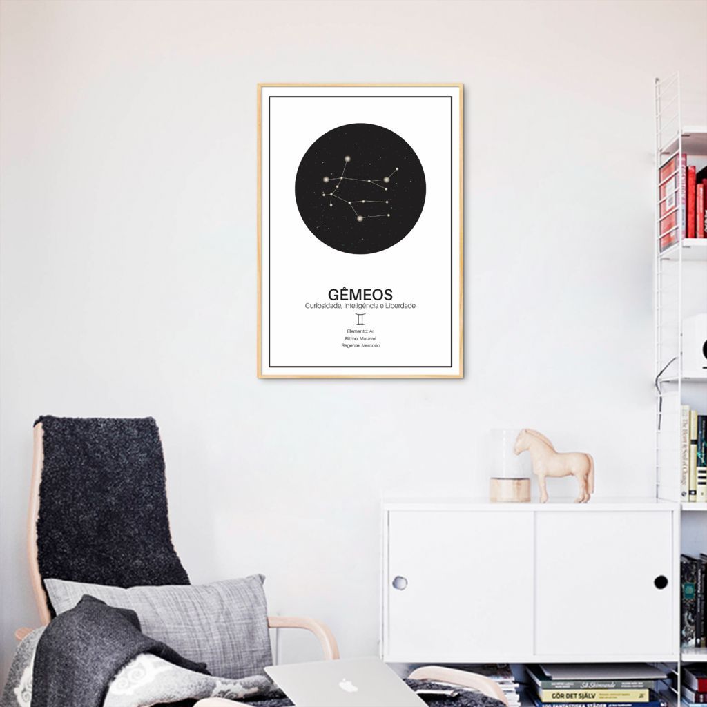 Quadro Signos do Zodíaco Gêmeos 86x60 Filete Marfim
