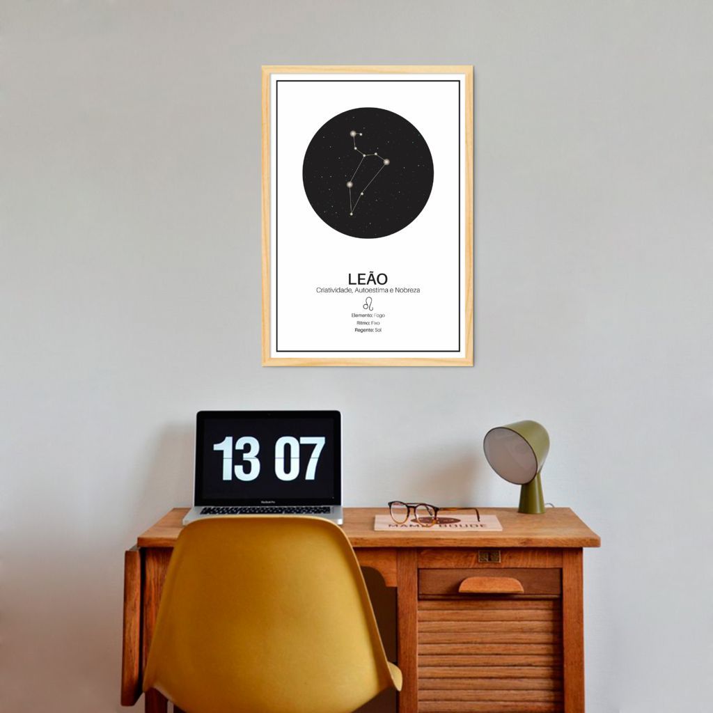 Quadro Signos do Zodíaco Leão 43x30 Caixa Marfim