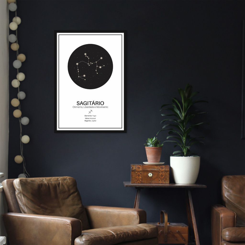 Quadro Signos do Zodíaco Sagitário 43x30 Caixa Preto
