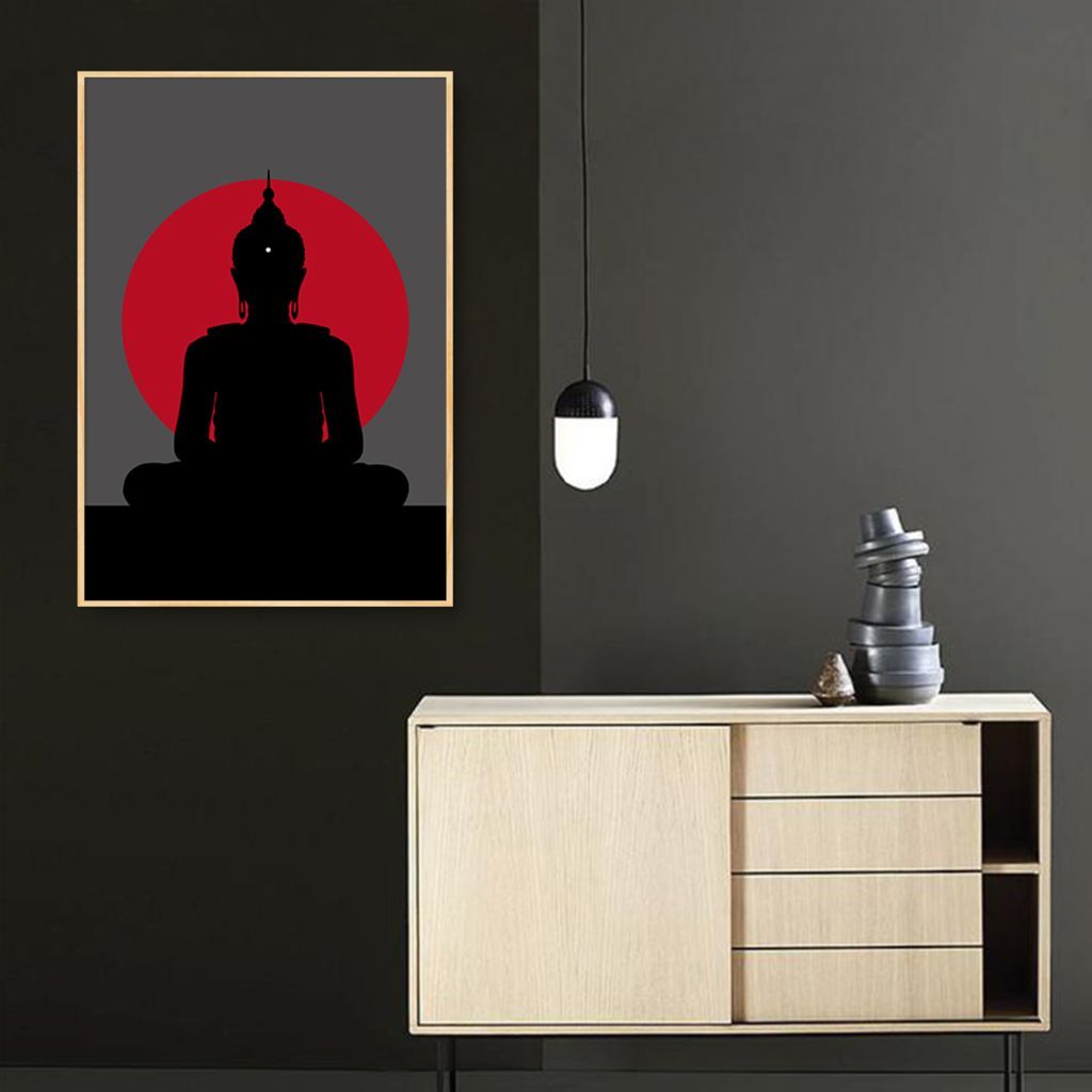 Quadro Silhueta Buda Meditando 100x70 Filete Marfim